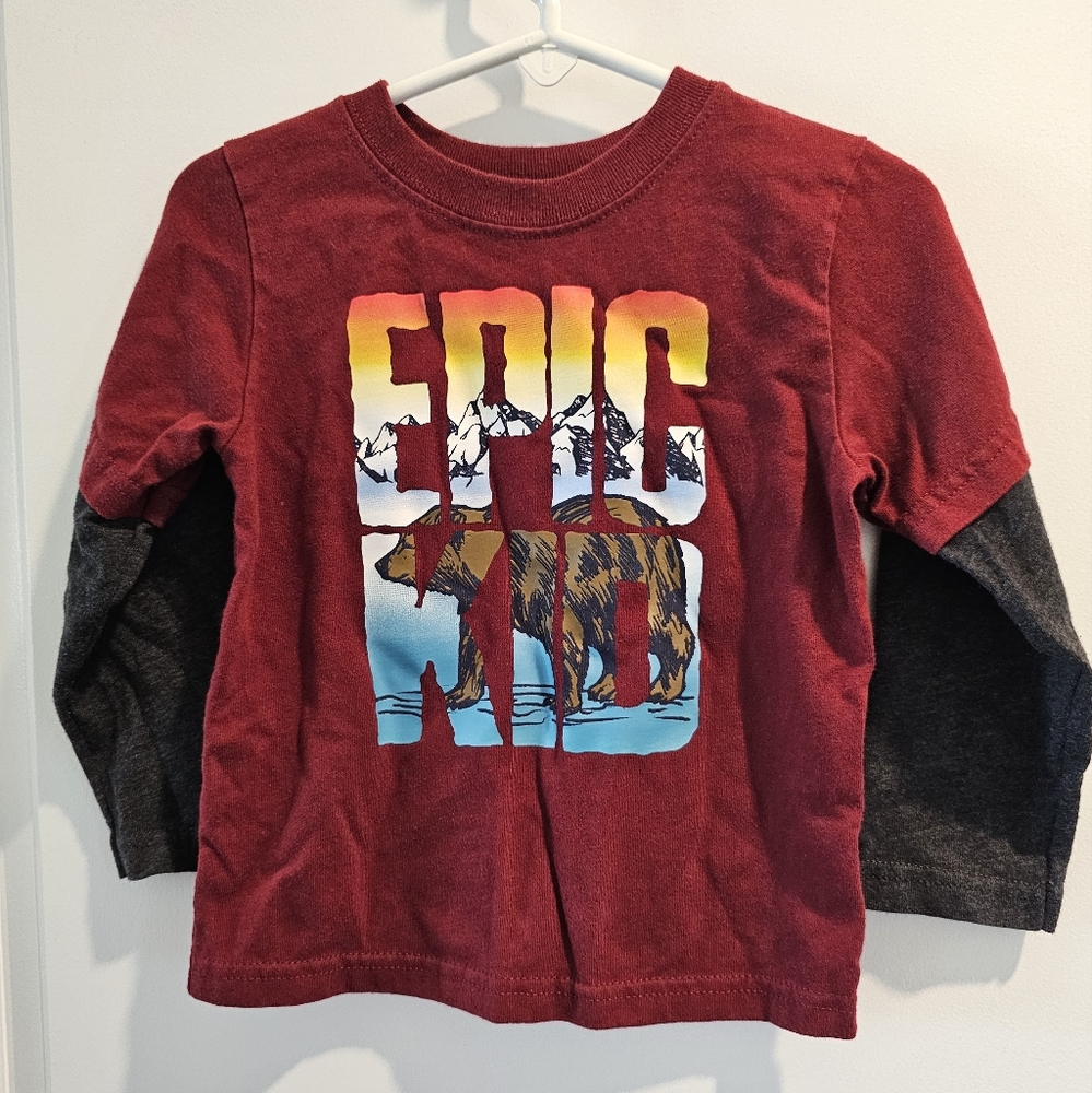 2T Red Gray Long Sleeve Tee Epic Kid Graphic Retro Y2K Spring‎ Fall Winter Bear